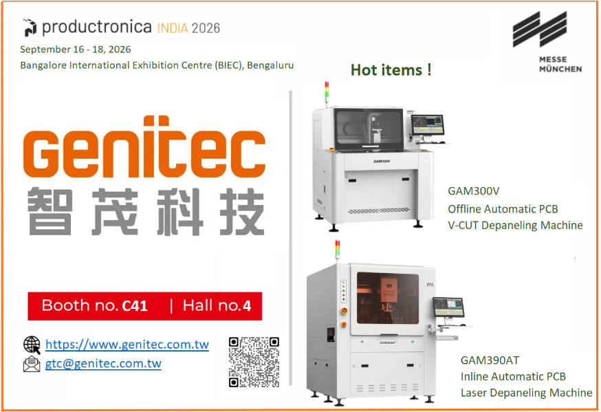 GENITEC: productronica India 2026 – Booth H4 C41, September 16–18, 2026